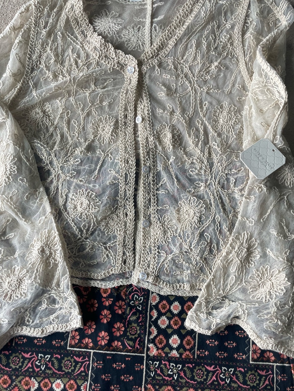 Altar'd State Cream Lace Sheer Cardigan